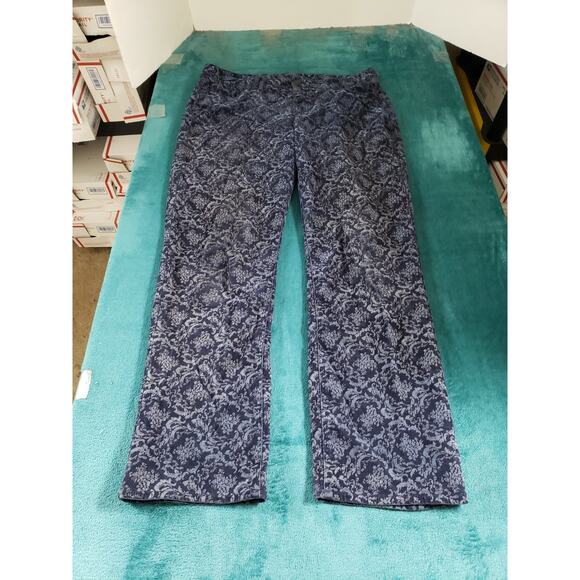 Talbots Jeans Size 14 Petite Womens Blue Stretch Pants Paisley Mid Rise Straight - Picture 1 of 13